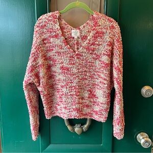 Hippie Rose Pink and Cream V-Neck cropped Sweater